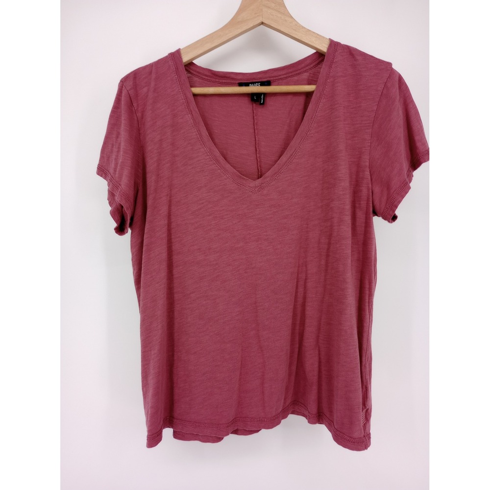 PAIGE V-Neck T-Shirt Womens Large Cotton Modal Slub Short Sleeve Tee